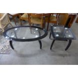 Two Italian style chrome and glass topped coffee tables