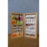 One hundred assorted trout flies, boxed