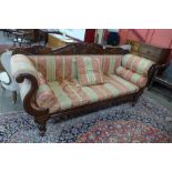 A Regency mahogany and fabric upholstered scroll arm settee