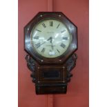 A Regency inlaid rosewood fusee wall clock