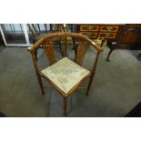 A late Victorian oak corner bedroom chair