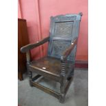 A William III carved oak Wainscot chair