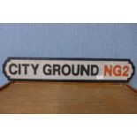 A City Ground wooden sign