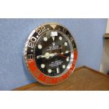 A Rolex style dealer's wall clock