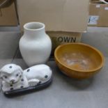 A collection of items including a metal jug, vase, candlestick, bowls, etc. **PLEASE NOTE THIS LOT