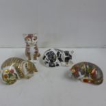 Four Royal Crown Derby Cat paperweights - Misty Kitten and Catnip Kitten, both Exclusives for the