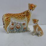 Two Royal Crown Derby paperweights - Cheetah, 15cm, with printed marks to base and Cheetah Cub, both