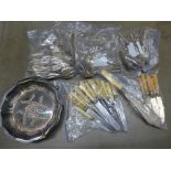 A collection of plated cutlery and a plated basket **PLEASE NOTE THIS LOT IS NOT ELIGIBLE FOR