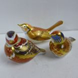Three Royal Crown Derby Bird paperweights - Linnet designed by Tien Manh Dinh and modelled by Mark