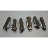 Six WWII military issue penknives