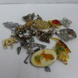 Assorted costume brooches