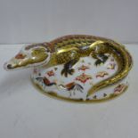 A Royal Crown Derby paperweight - Crocodile, 2003 date stamp, silver stopper