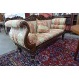 A Regency mahogany and fabric upholstered scroll arm settee