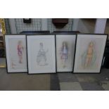 A set of thirty nine drawings, historical figures, framed