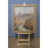 Continental landscape, river landscape, oil on canvas, indistinctly signed, framed with easel