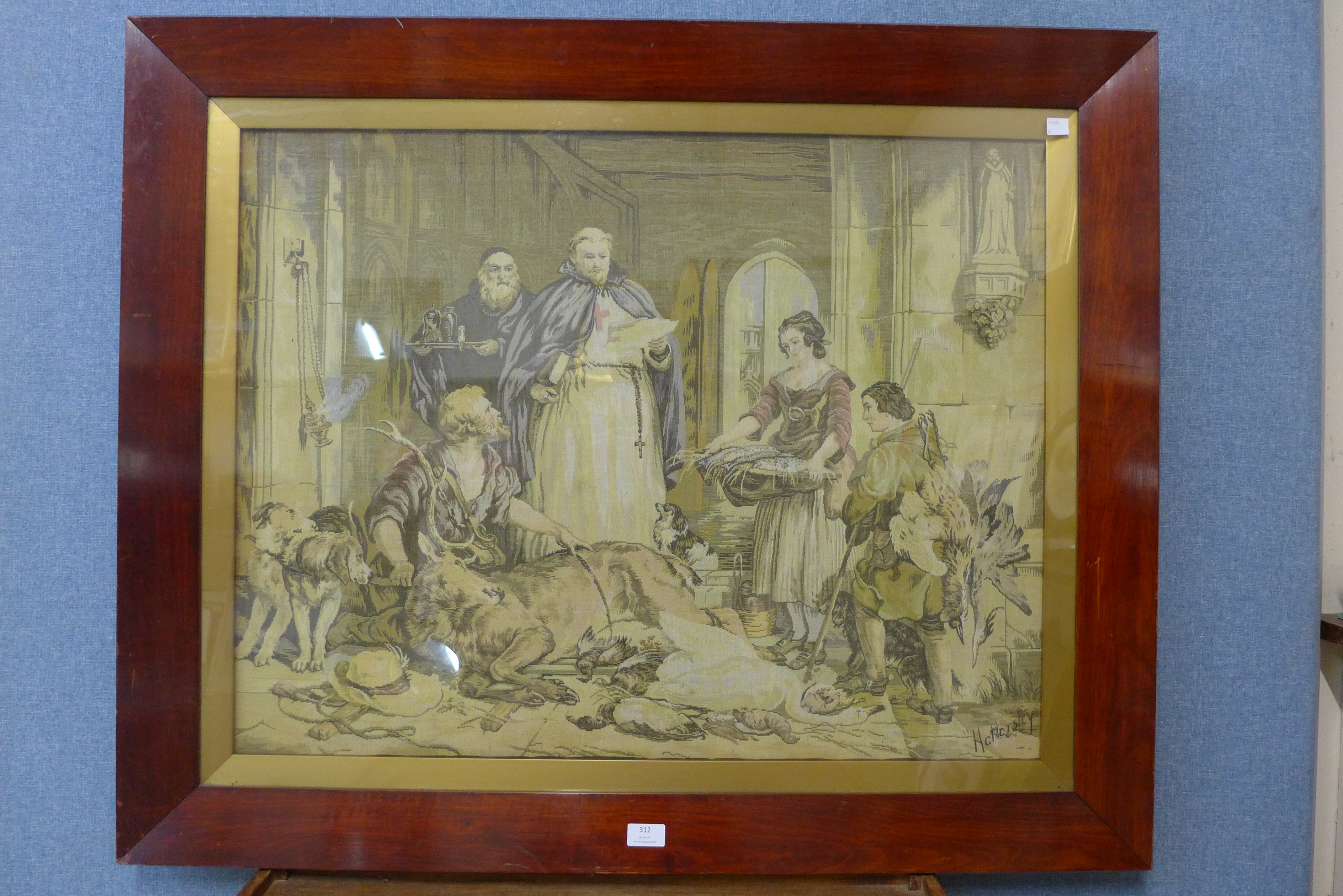 A Hattersley hunting scene tapestry, framed