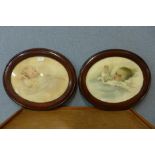 A pair of Bessie Pease prints of babies, both framed