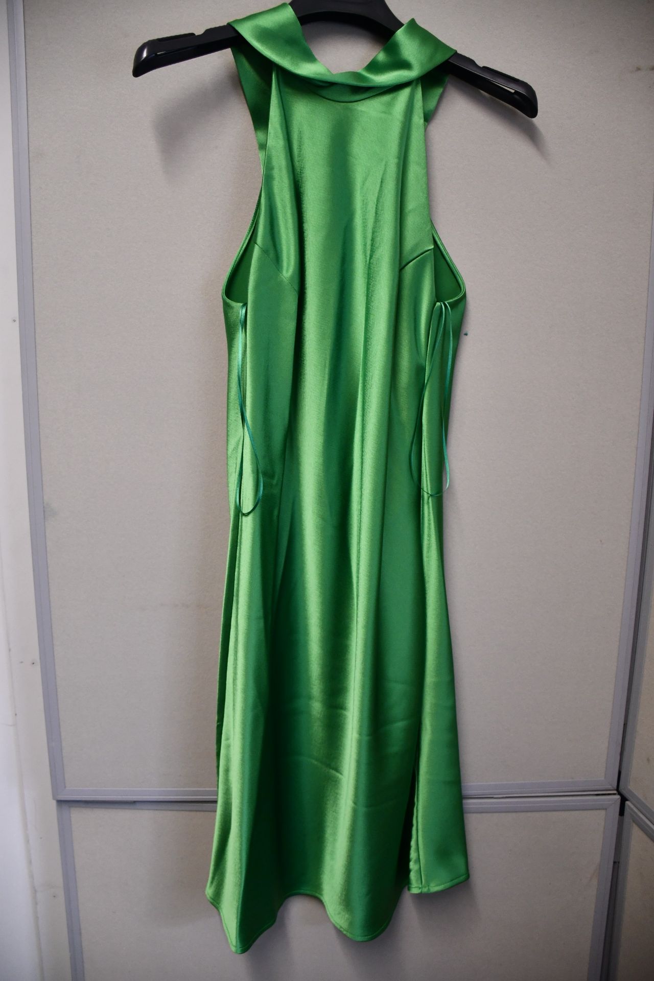 One as new Galvan London Satin Mini Sienna dress size 42 (Jungle green. 120SGCD100404JG).