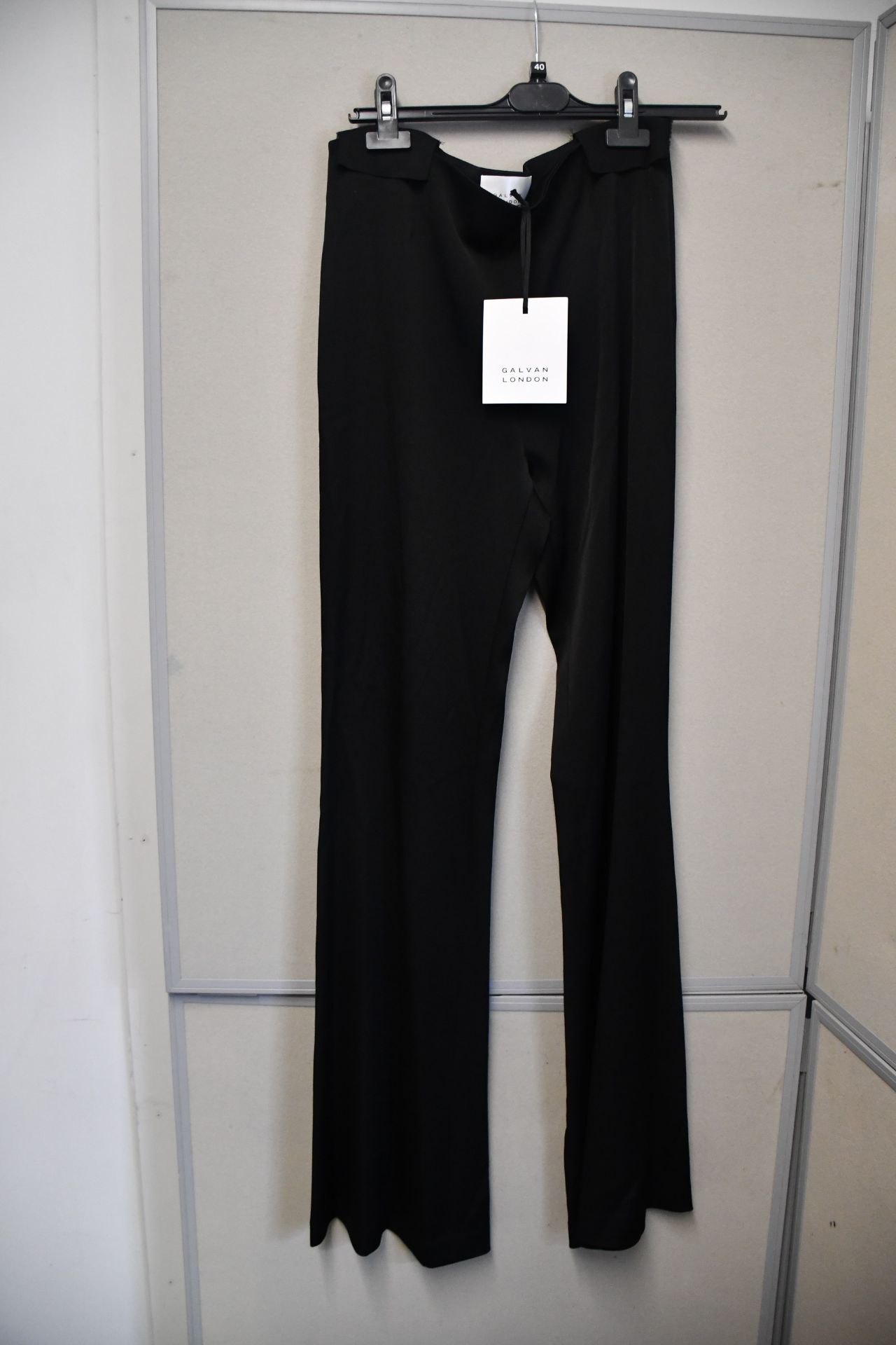 One as new Galvan London Satin Crepe high waisted satin black trousers size 36 (100COTR300201BK).