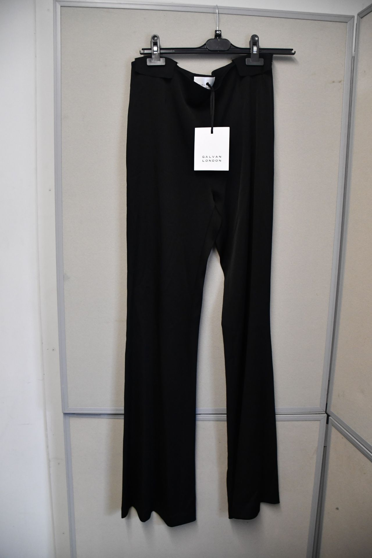 One as new Galvan London Satin Crepe high waisted satin black trousers size 38 (100COTR300201BK).