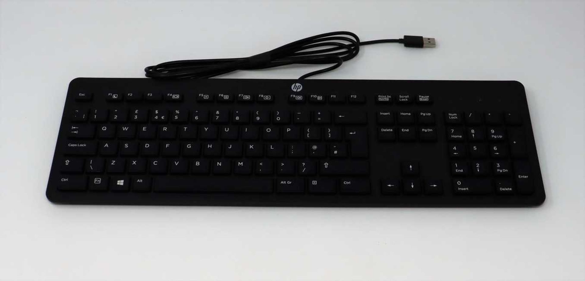 Three boxed as new HP Slim USB Keyboards in Black.