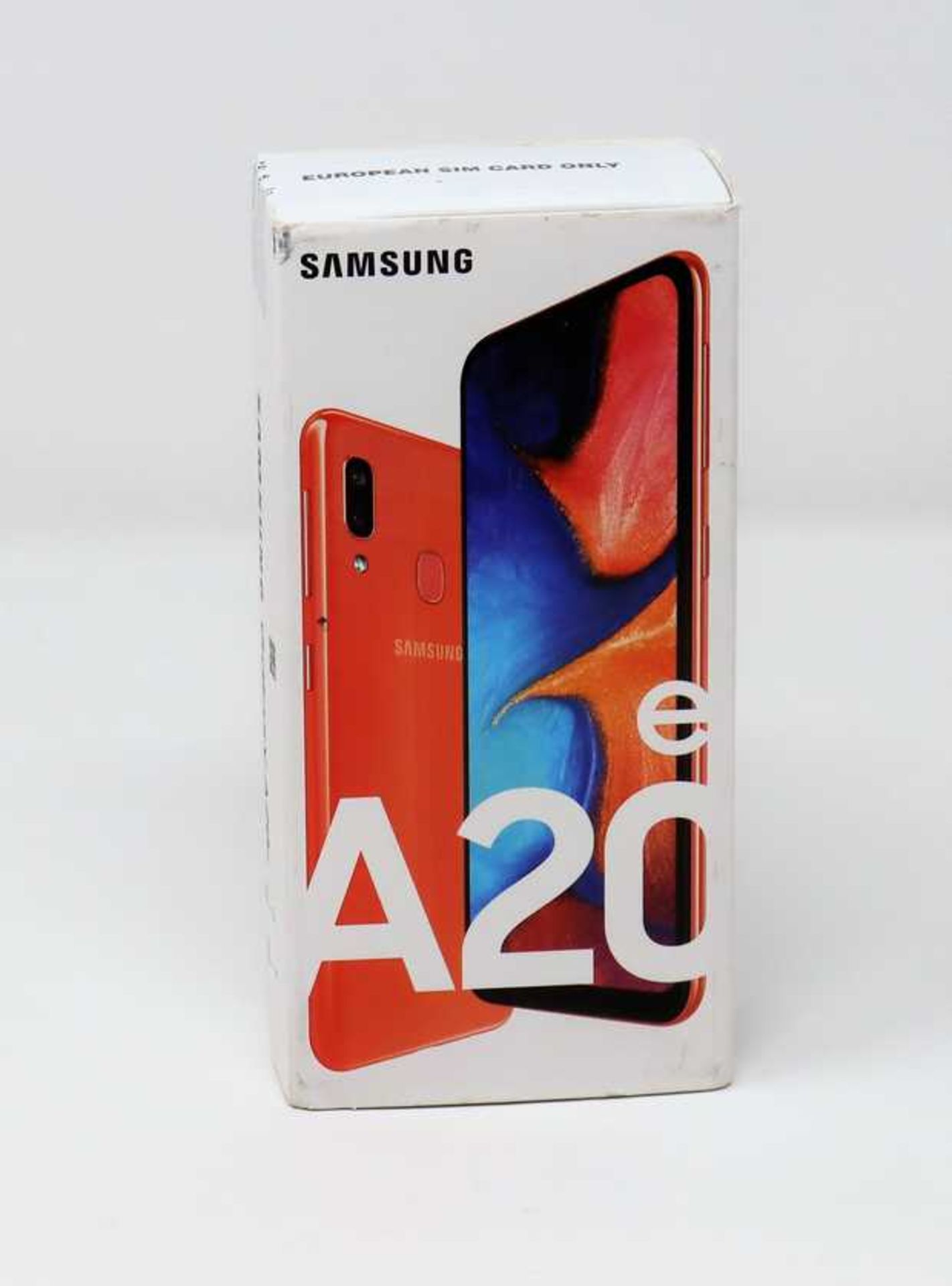 A boxed as new Samsung Galaxy A20e Dual SIM 32GB 3GB RAM SM-A202F/DS in Coral (Checkmend report