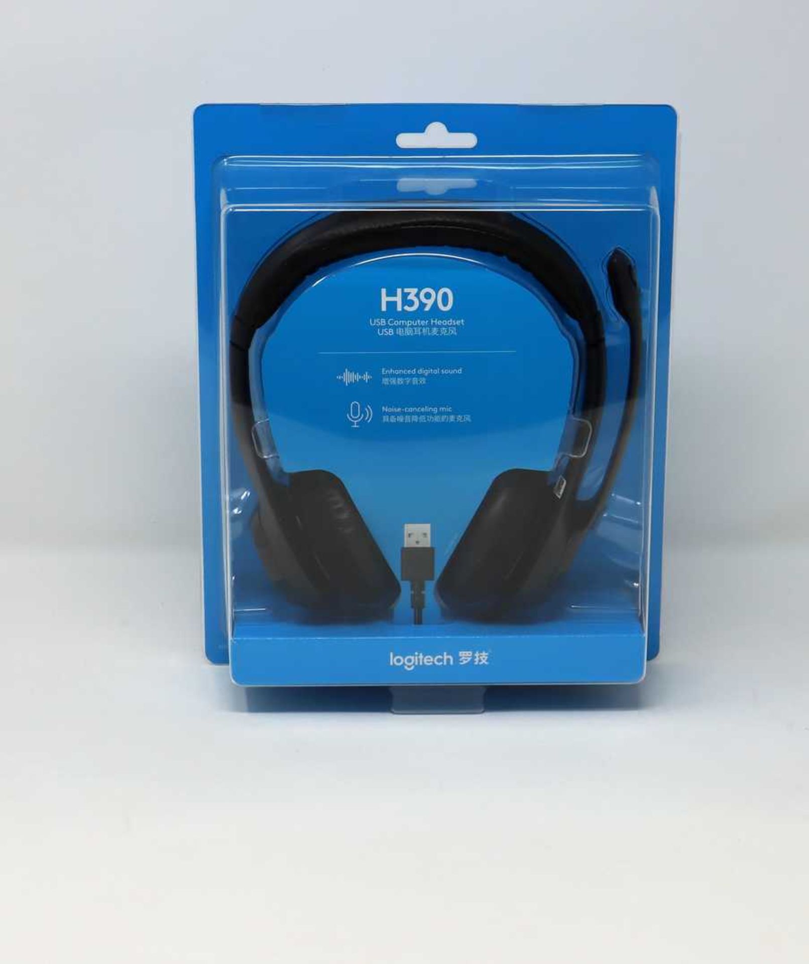 A boxed as new Logitech H390 USB Computer Headset (box sealed).