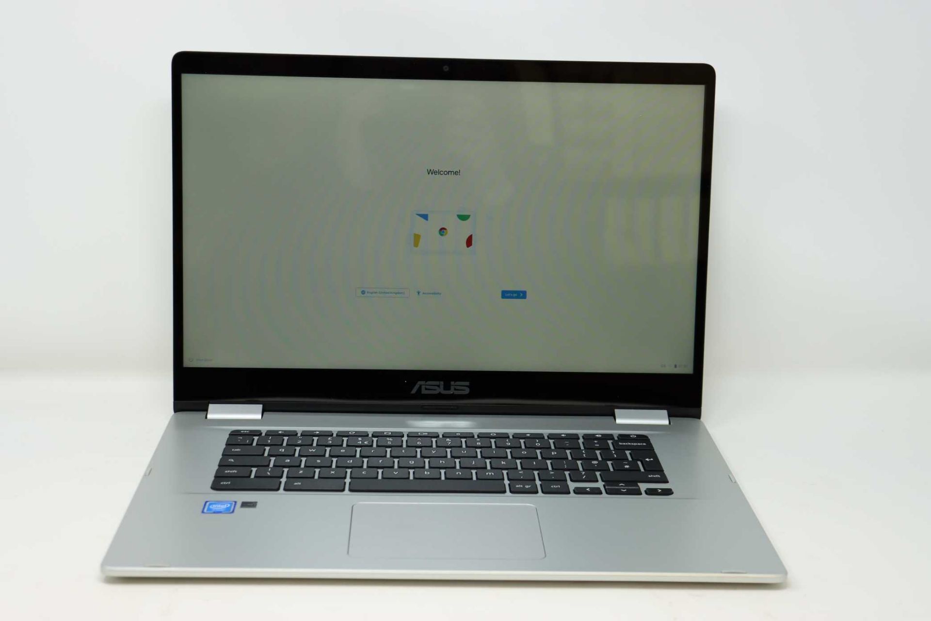 A boxed as new ASUS C523NA 15.6" Chromebook in Silver with Intel Celeron N3350, 4GB RAM, 64GB eMMC