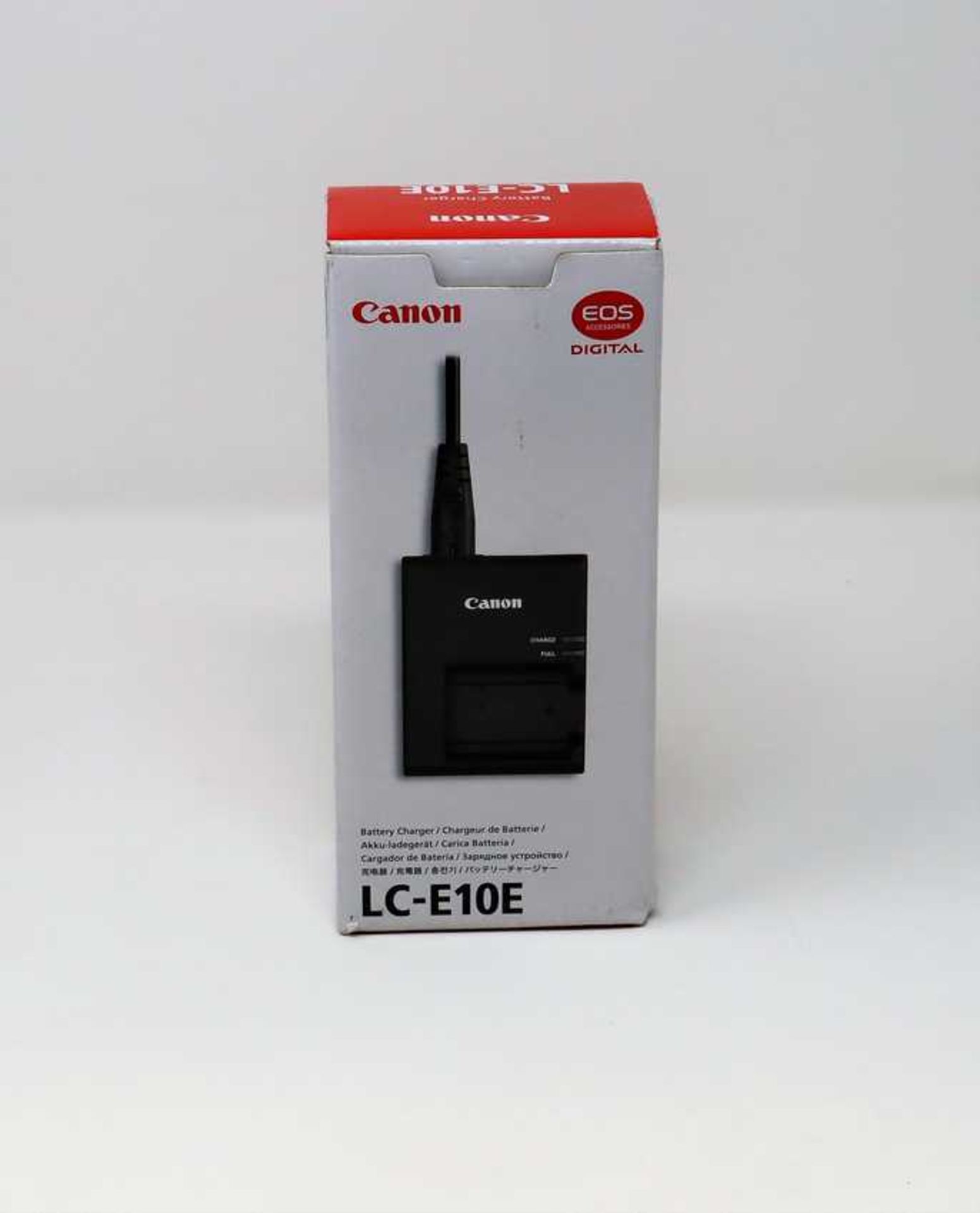 A boxed as new Canon LC-E10E Battery Charger (Box opened, some cosmetic damage to box).