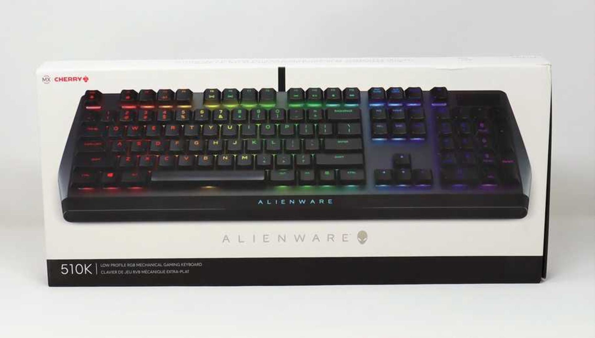 A boxed as new Alienware 510k Low Profile RGB Mechanical Gaming Keyboard (box opened).