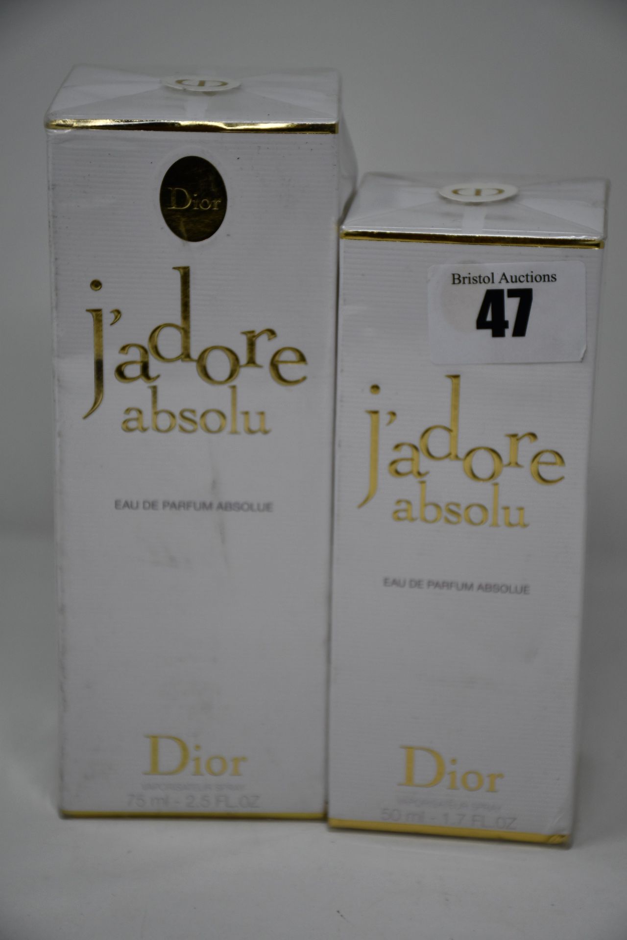 Two Dior J'adore Absolu eau de parfum (50ml and 75ml).