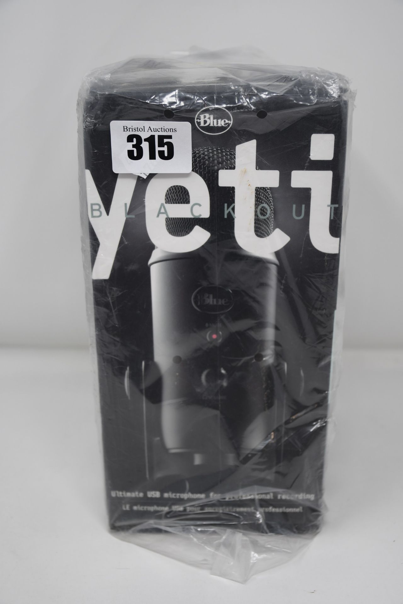 One boxed as new Blue Yeti Blackout USB microphone.