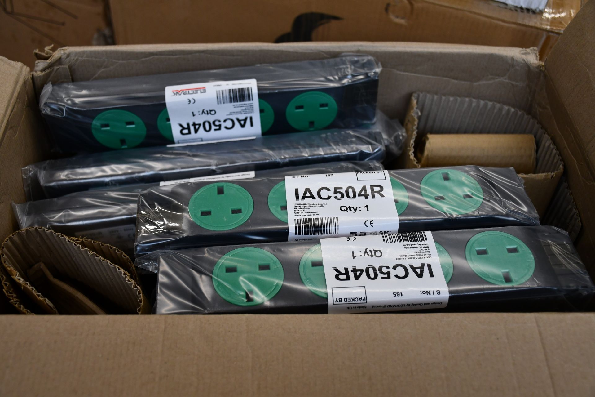 A quantity of as new Electrak 4 Gang Rotatable Socket Modules IAC504R (Approximately 20).