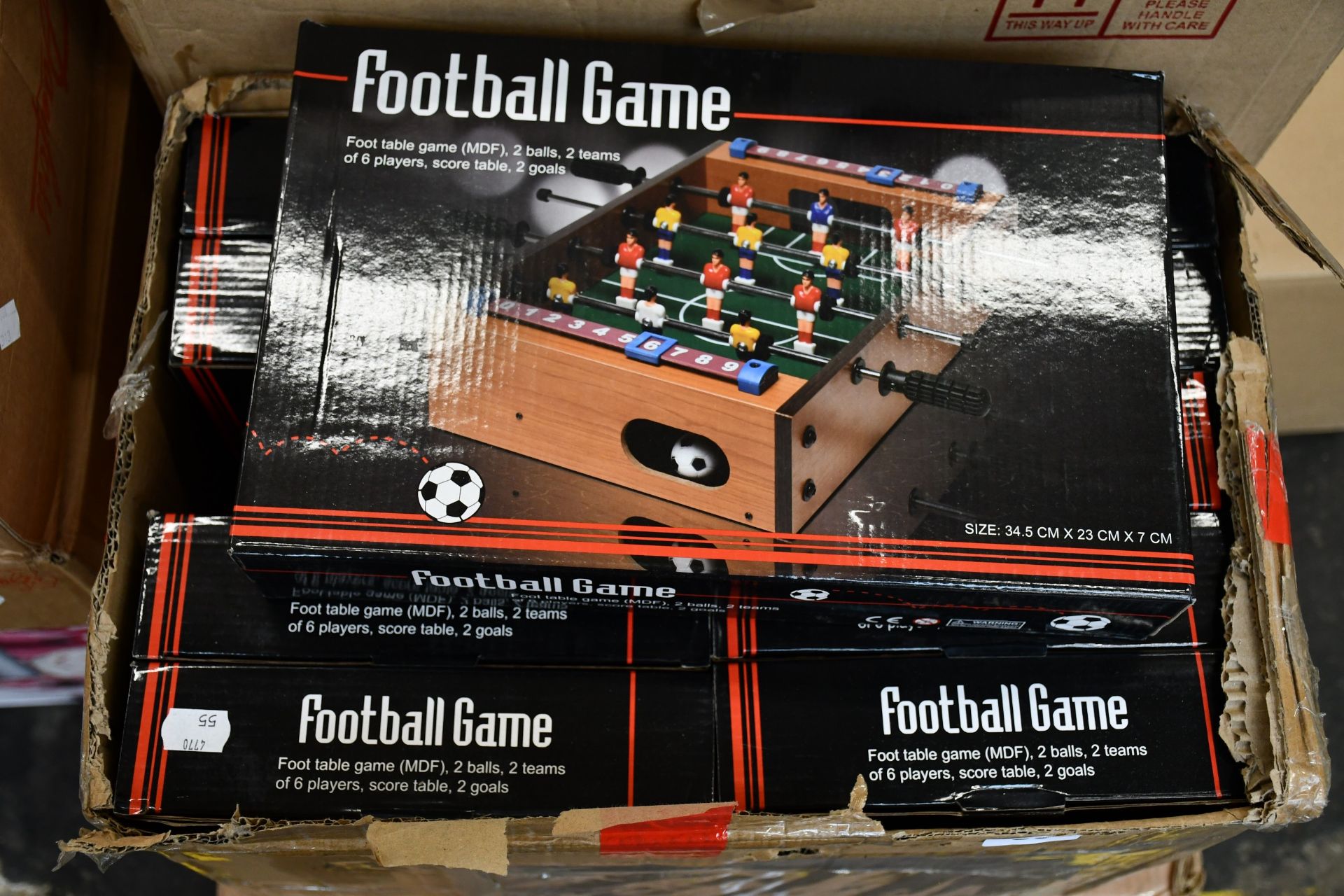 Ten boxed as new Macro Giant 13.5 inch wooden indoor/outdoor football table games.