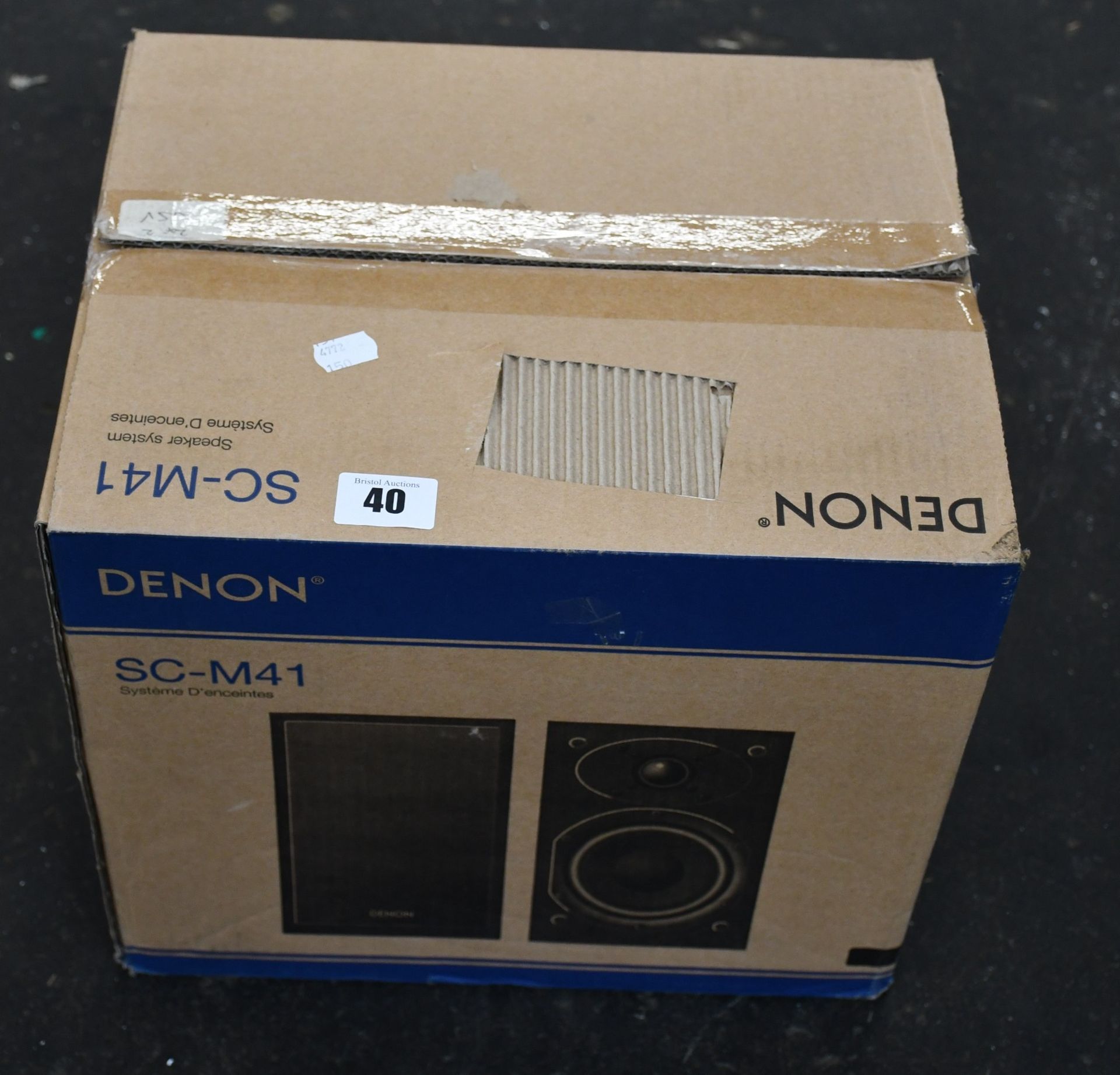 One boxed as new Denon SC-M41 BK compact speaker system pair.