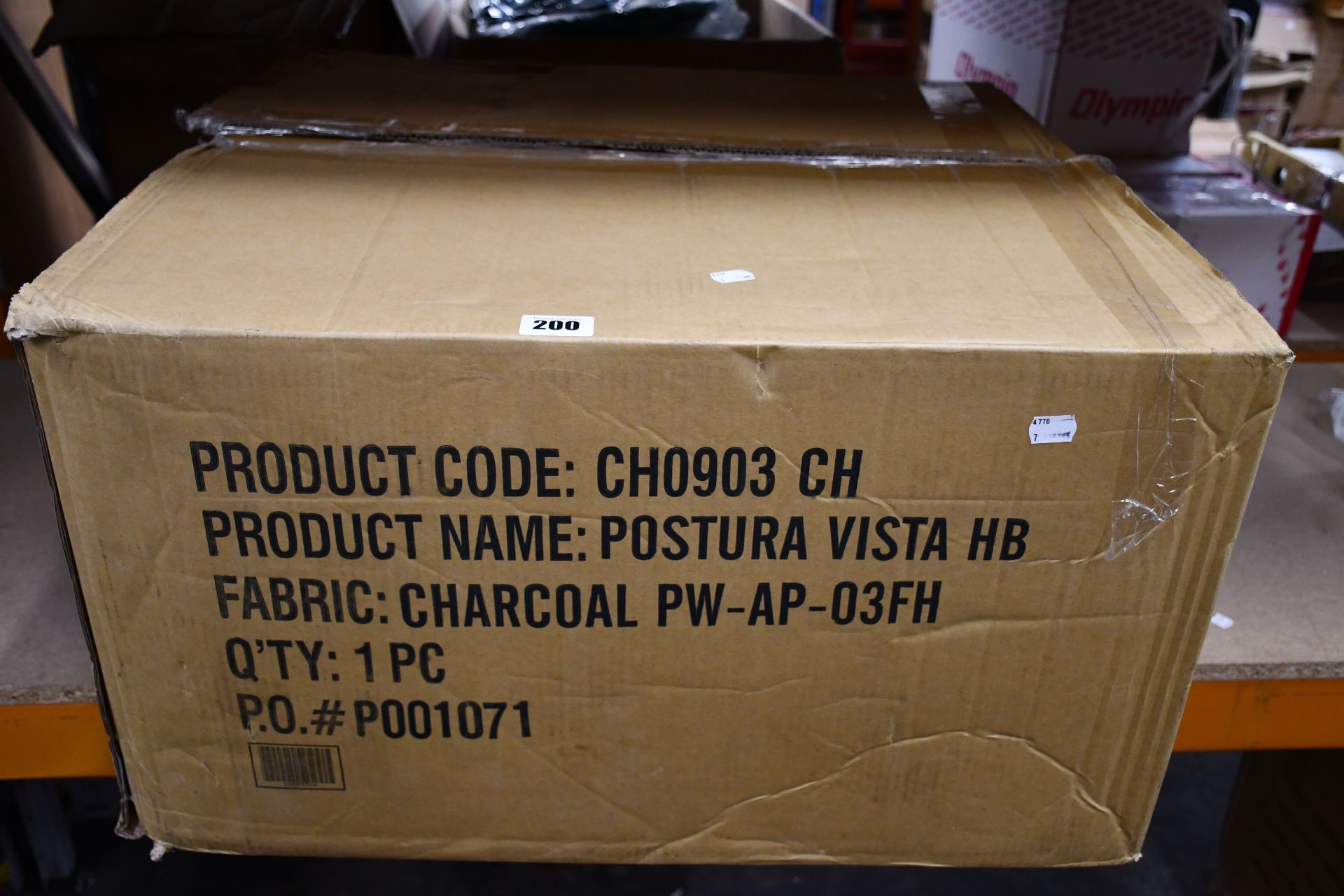 One boxed as new Vista posture high back operators chair (Colour: Charcoal black).