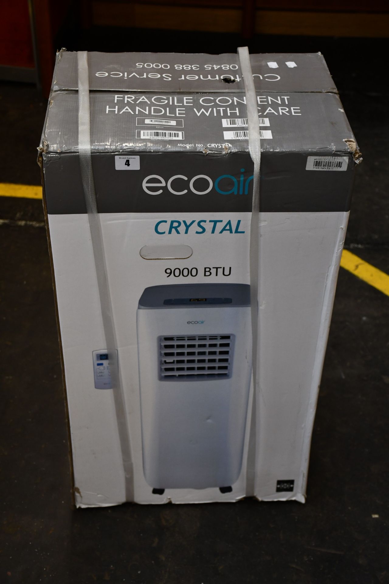 A boxed as new Eco Air Crystal 9000 portable air-conditioning unit.