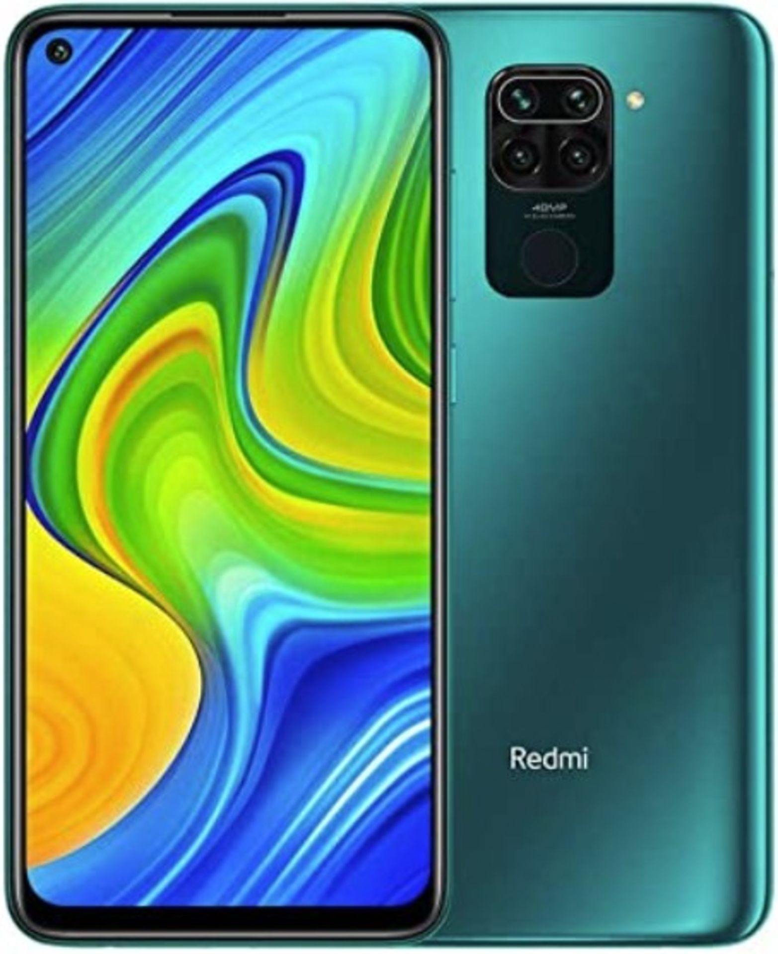 A boxed as new Redmi Note 9 Android Mobile Phone 4GB RAM 128GB Storage in Forest Green. Requires