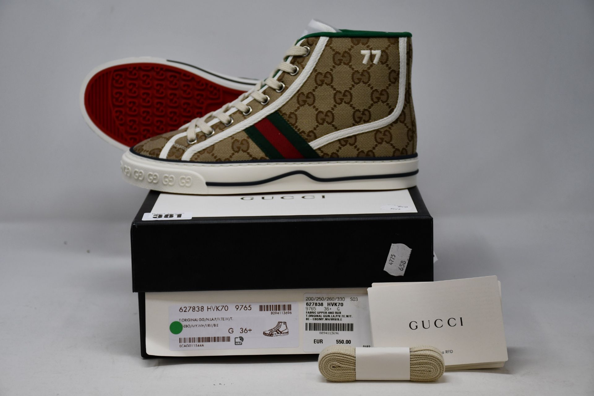 A pair of women's as new Gucci Tennis 1977 high top sneakers (EU 36 - RRP £485).