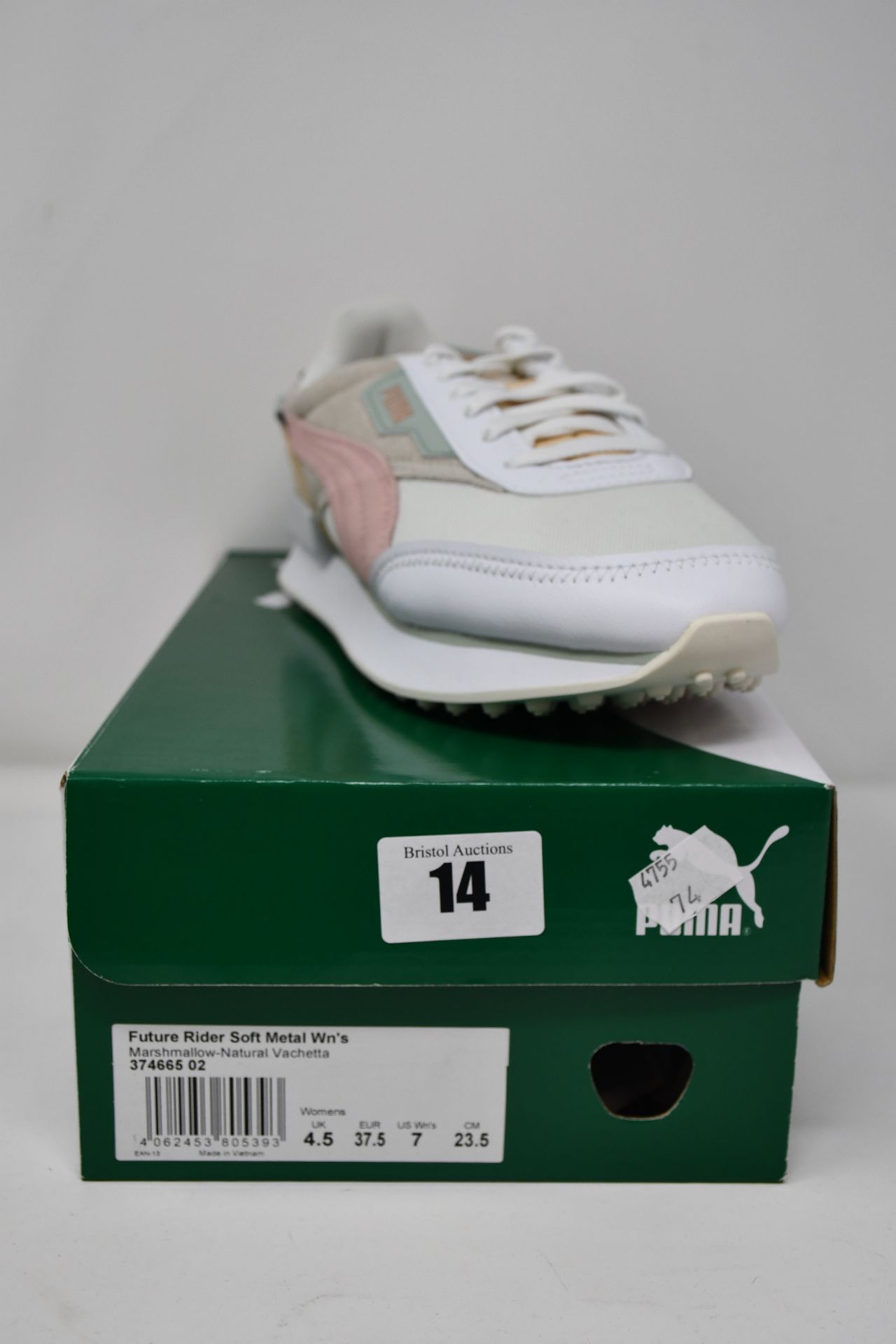 Two pairs of women's as new Puma Future Rider Soft Metal trainers (UK 4.5 and 6).