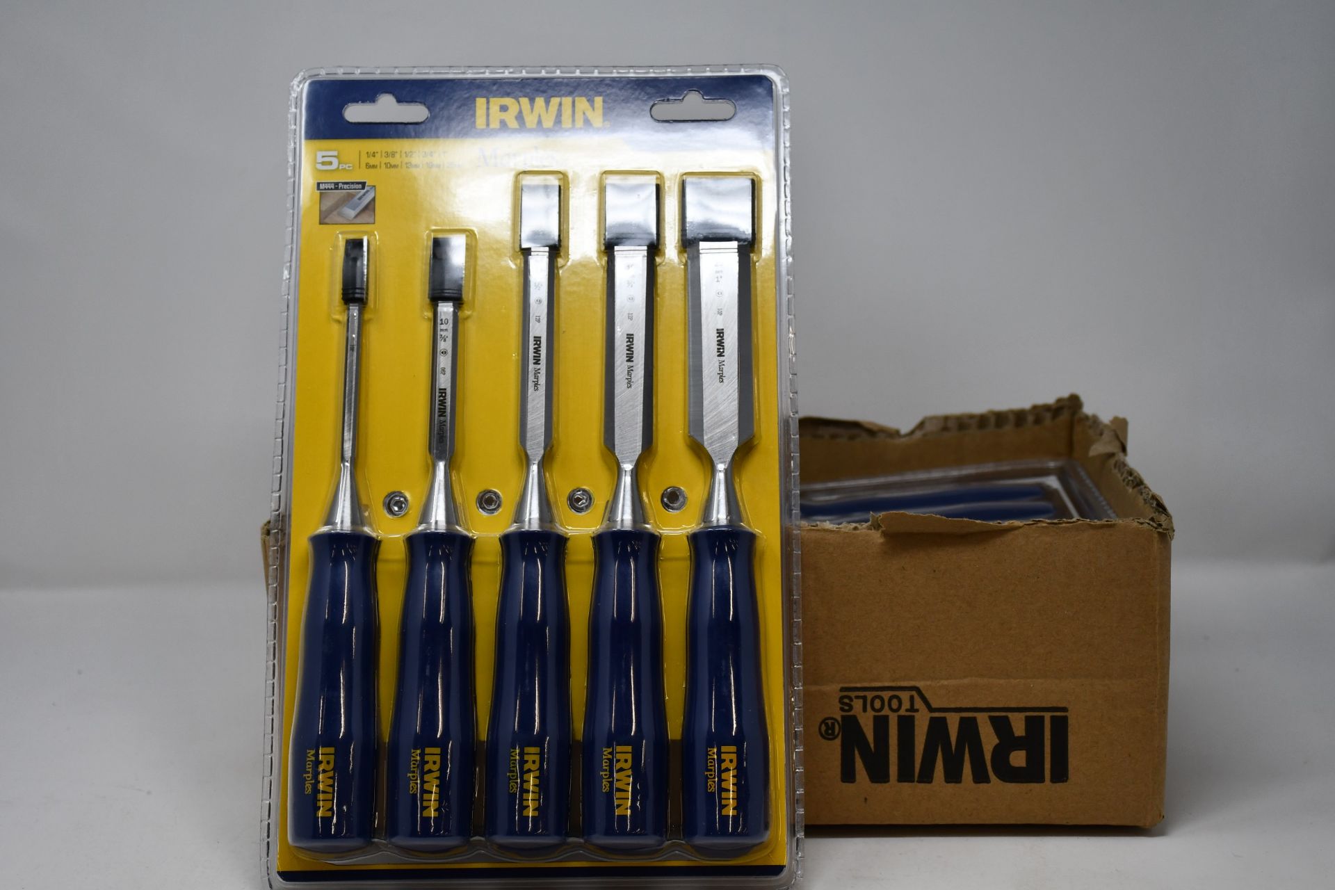 Four as new Irwin Marple 5-piece chisel sets.