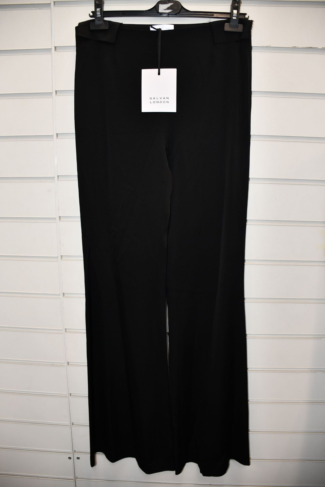 One as new Galvan London Satin Crepe high waisted satin black trousers size 42 (100COTR300201BK).