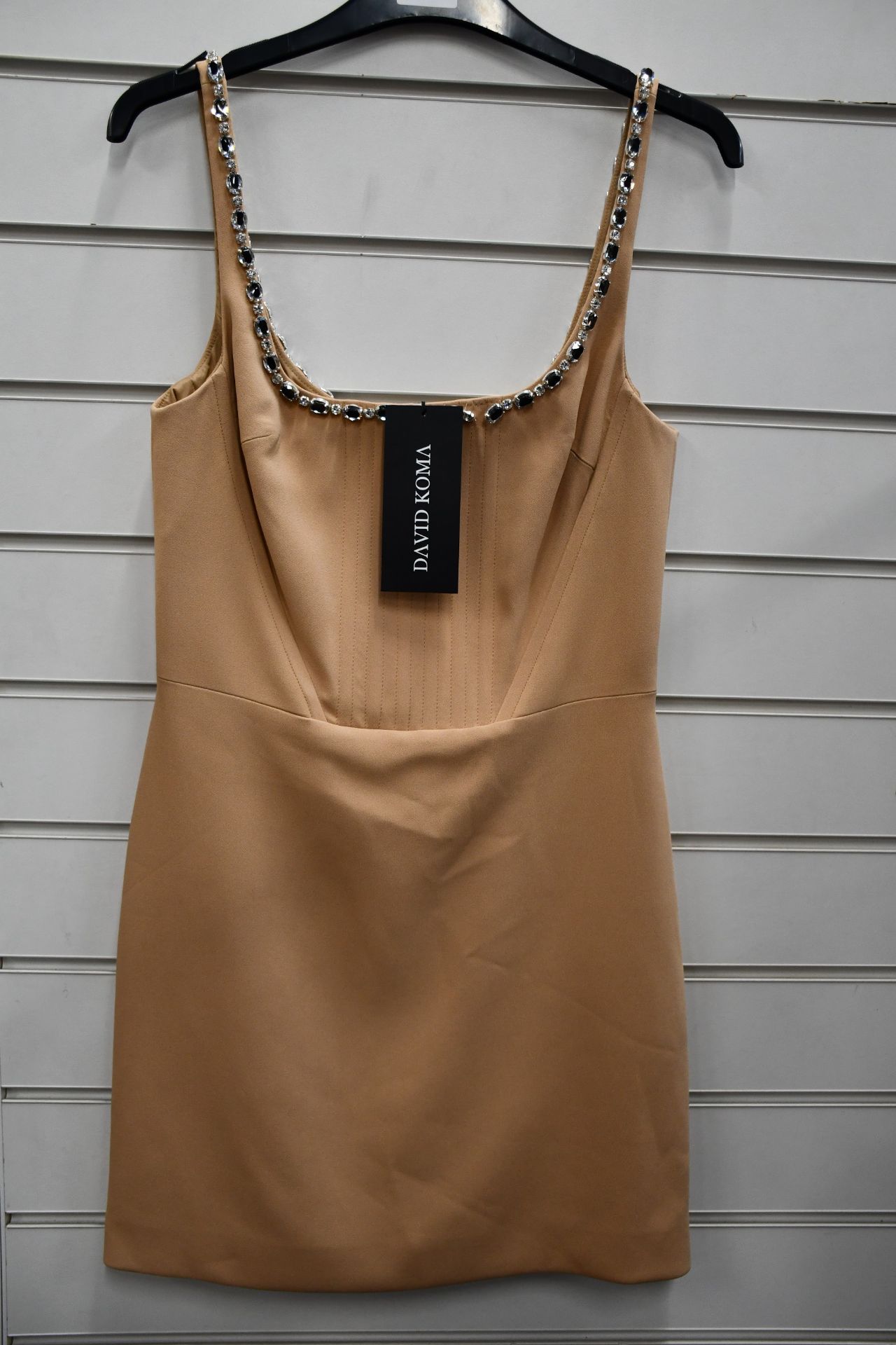 One as new David Koma Crystal Strap Crepe Mini Dress size 10.