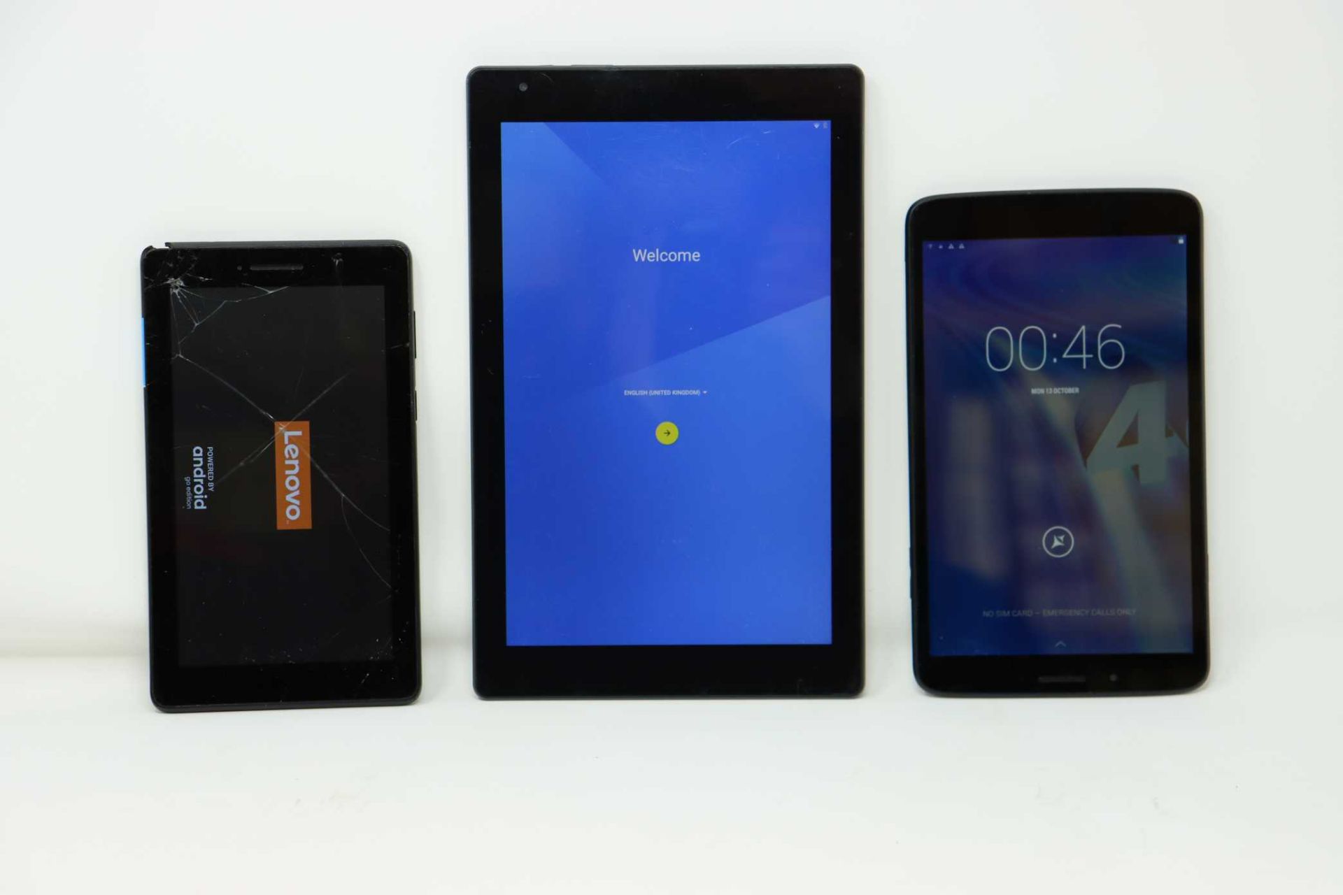 SOLD FOR PARTS ONLY: Three pre-owned Android tablets sold for parts; an Allview Viva H8 LTE 8GB (FRP