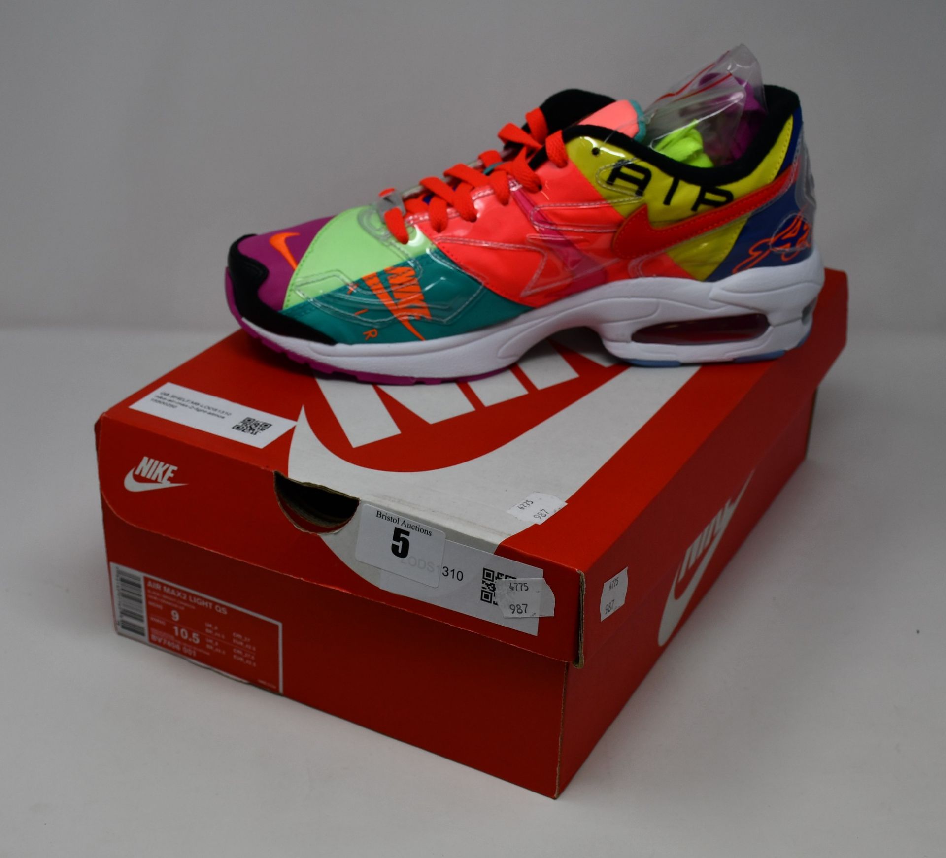 A pair of as new Nike Air Max 2 Light QS in black/bright crimson (UK 8).