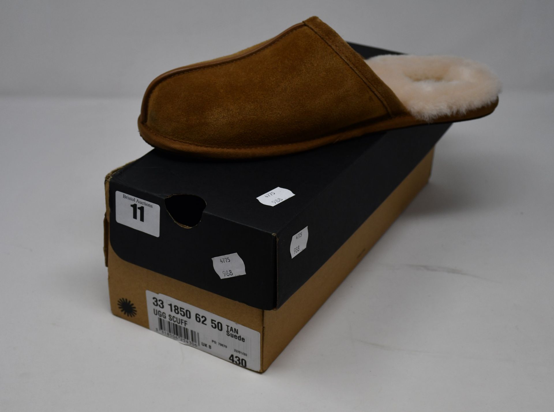 A pair of as new Ugg Scuff slippers (UK 8).