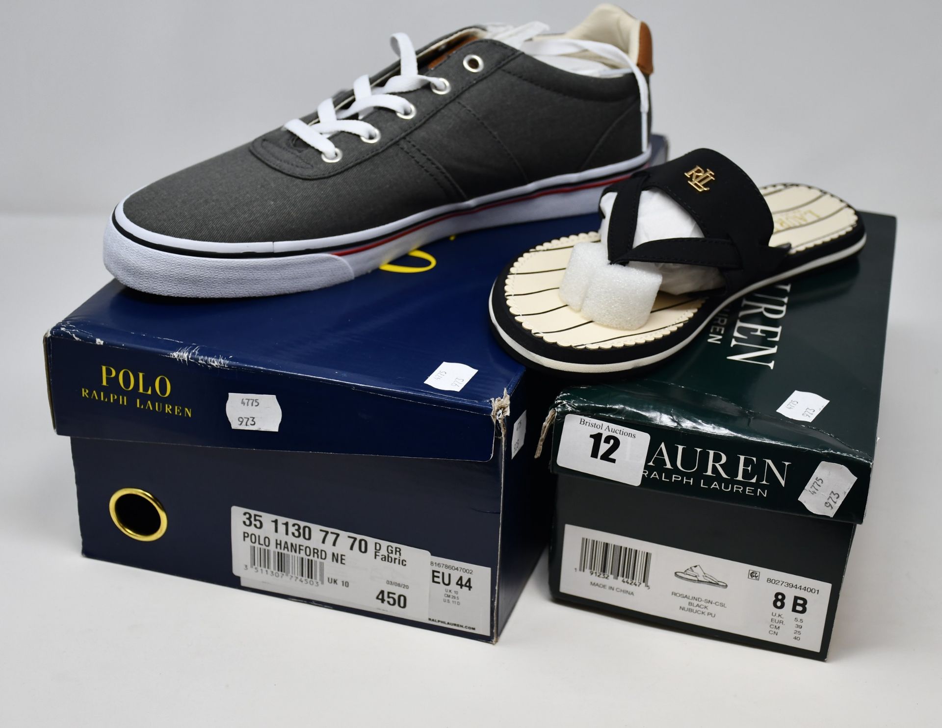 A pair of as new Ralph Lauren Polo Hanford trainers (UK 10) and Ralph Lauren Rosalind sandals (UK