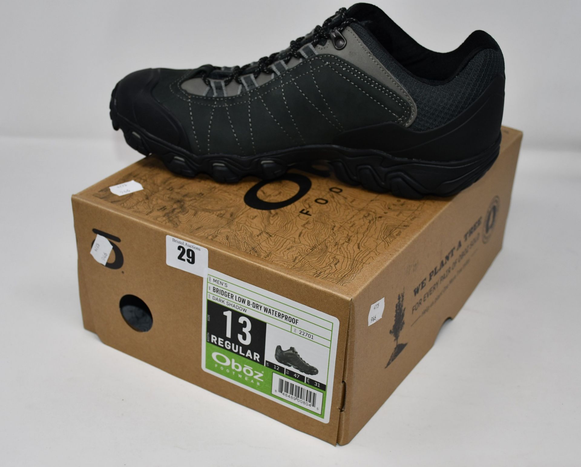 A pair of as new Oboz Bridger Low B-Dry waterproof hiking shoes (UK 12 - RRP £135).