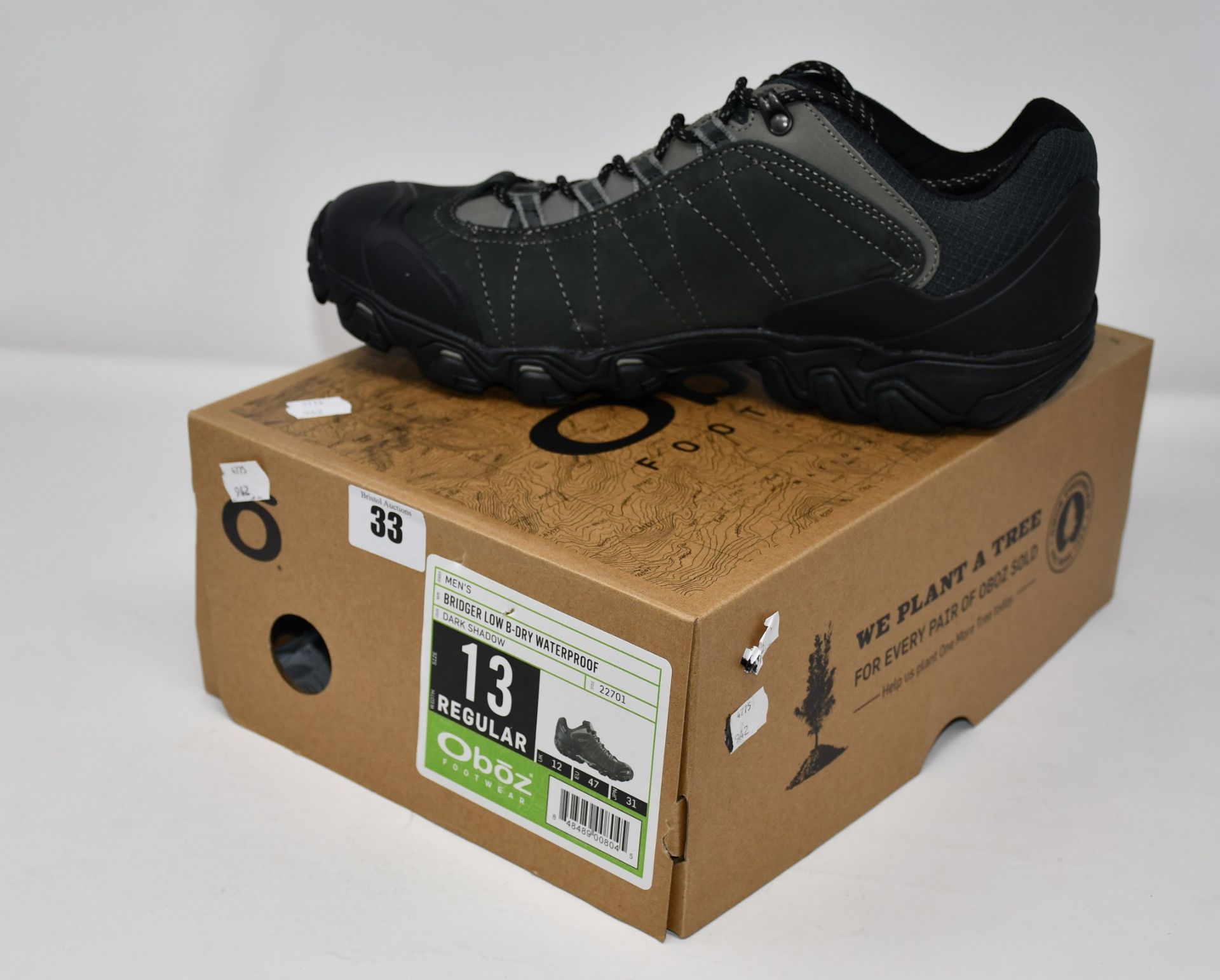 A pair of as new Oboz Bridger Low B-Dry waterproof hiking shoes (UK 12 - RRP £135).