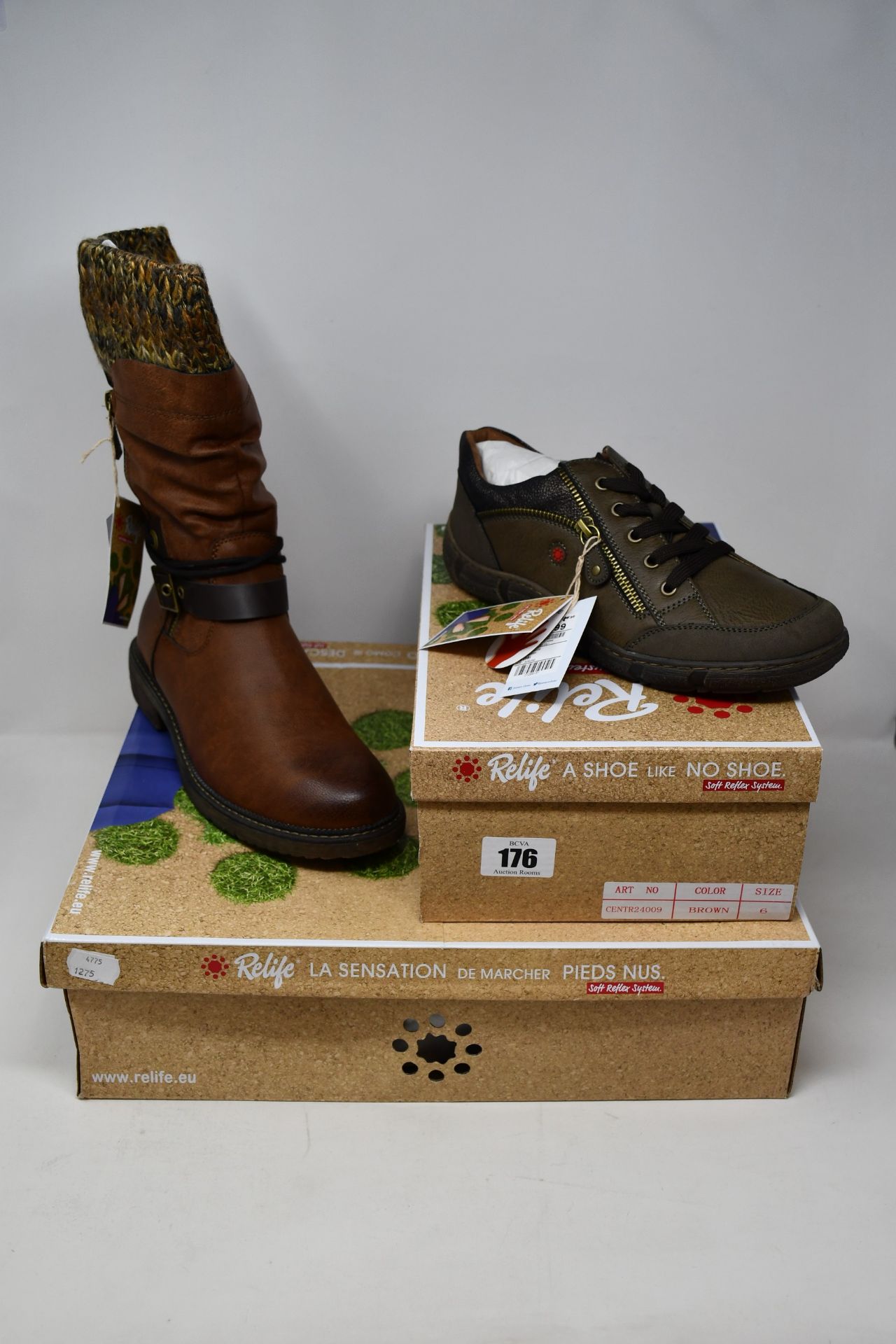 Two pairs of as new Relife 24009 shoes (Size 6 - RRP £40 each) and a pair of Relife 32069 boots (